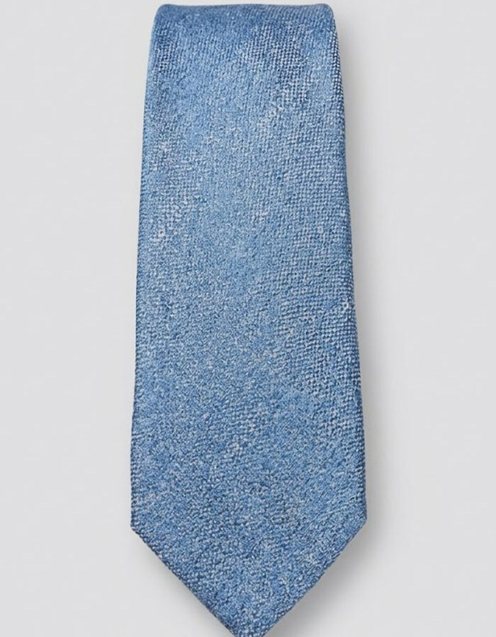 Luxe zijden das met gemêleerde structuur in denimblauw