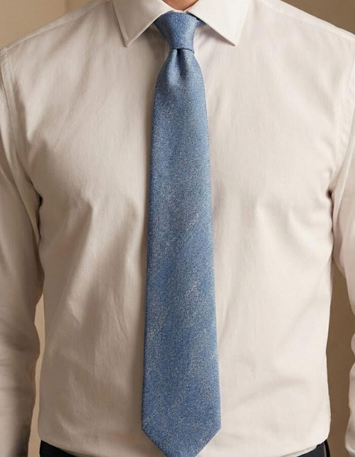 Luxe zijden das met gemêleerde structuur in denimblauw