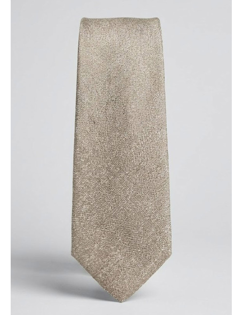 Luxe zijden das met subtiele structuur in champagnebeige