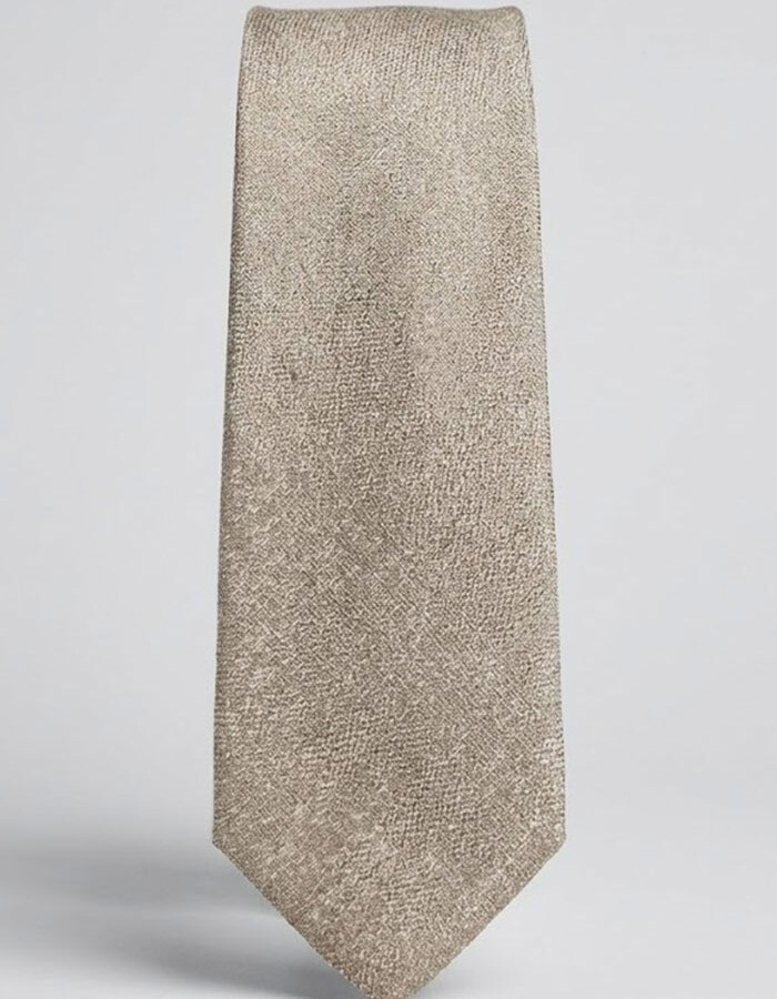 Luxe zijden das met subtiele structuur in champagnebeige