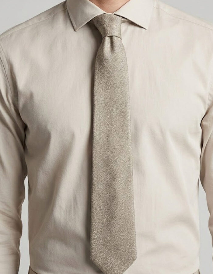 Luxe zijden das met subtiele structuur in champagnebeige