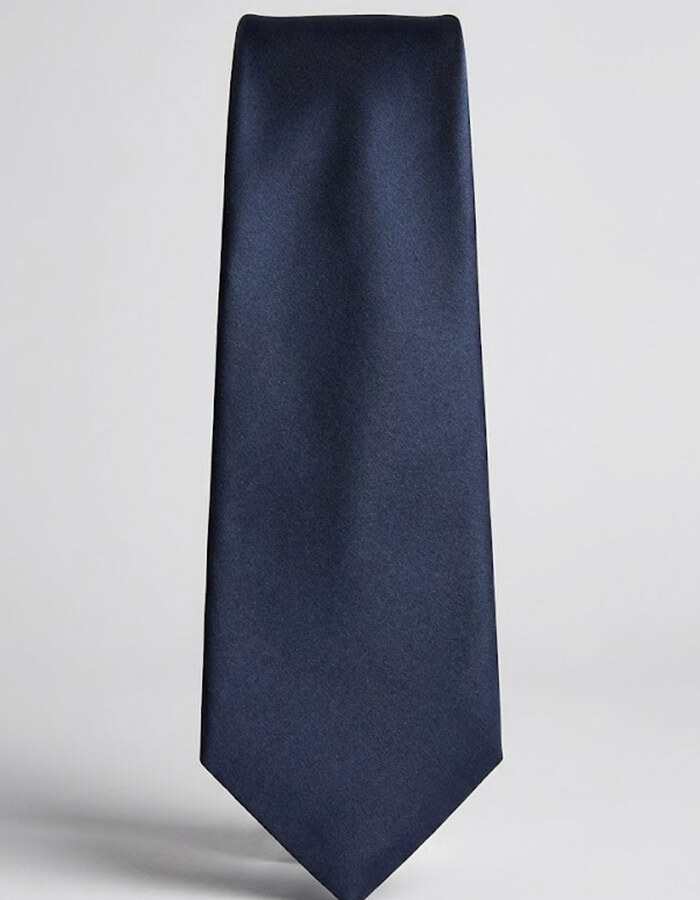 Luxe effen zijden das in donkerblauw