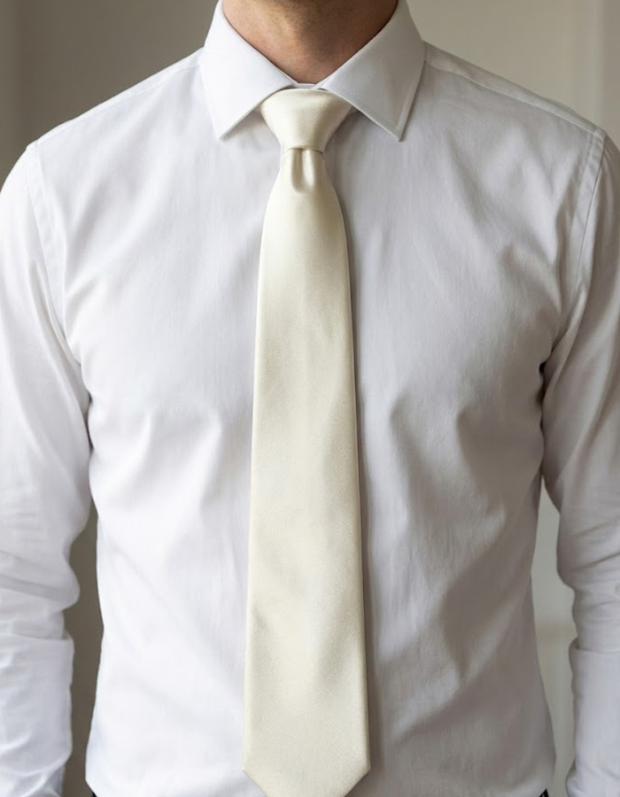 Luxe effen zijden das in ivoorwit