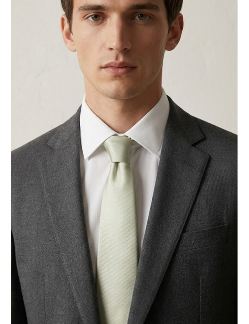 Luxe effen zijden das met fijne keperstructuur in lichtgroen