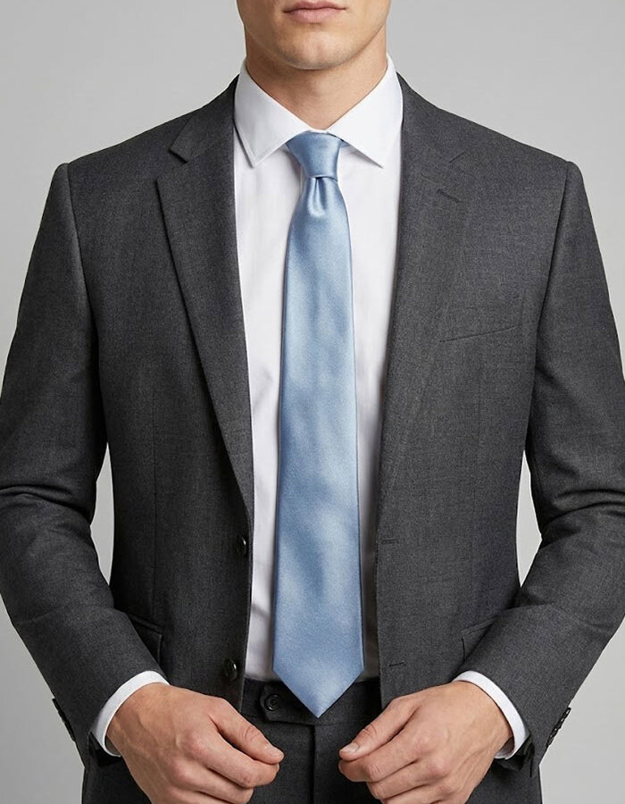 Luxe effen zijden das in lichtblauw