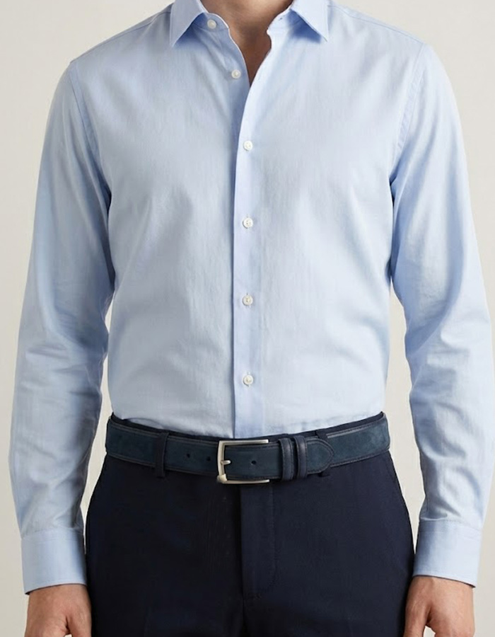 Donkerblauwe suède riem met matte gesp