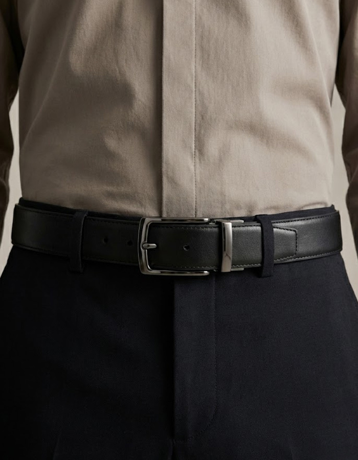 Zwarte lederen riem met metalen gesp