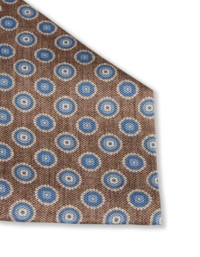 Bruine zijden das met medaillonpatroon