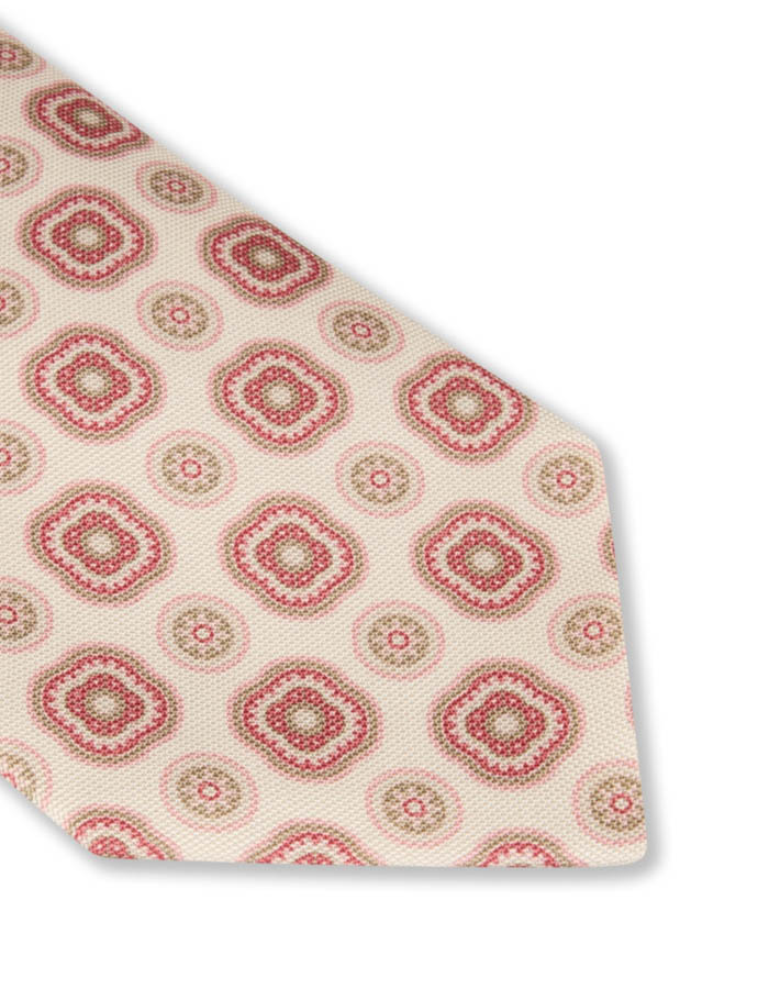 Lichtrode zijden das met medaillonpatroon