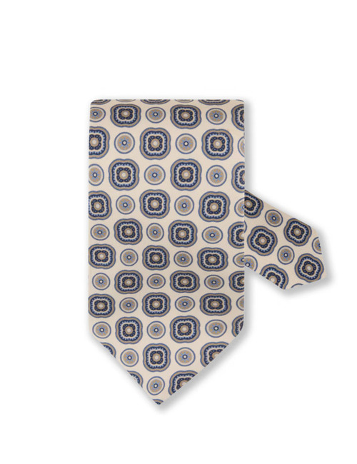 Blauwe zijden das met medaillonpatroon