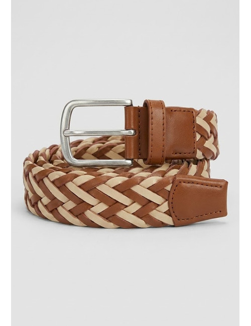 Gevlochten lederen riem in cognac en naturel