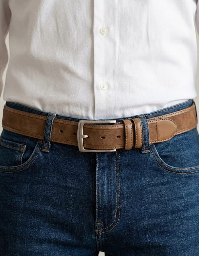 Bruine suède lederen riem