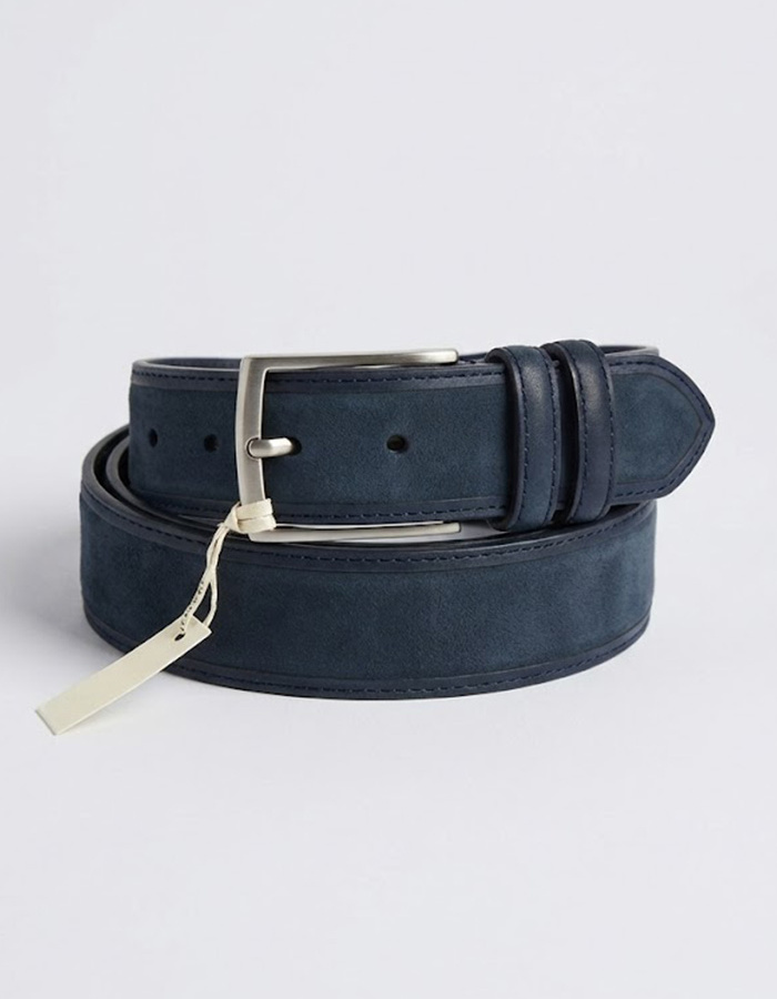 Donkerblauwe suède riem met matte gesp