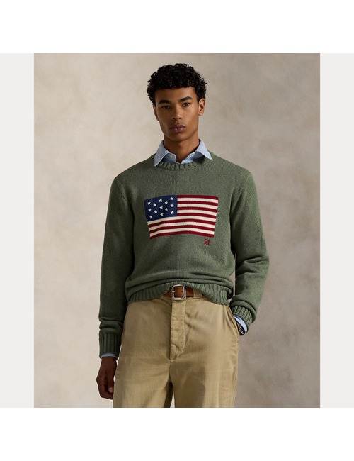 Iconische katoenen trui met vlagmotief in camouflage melange