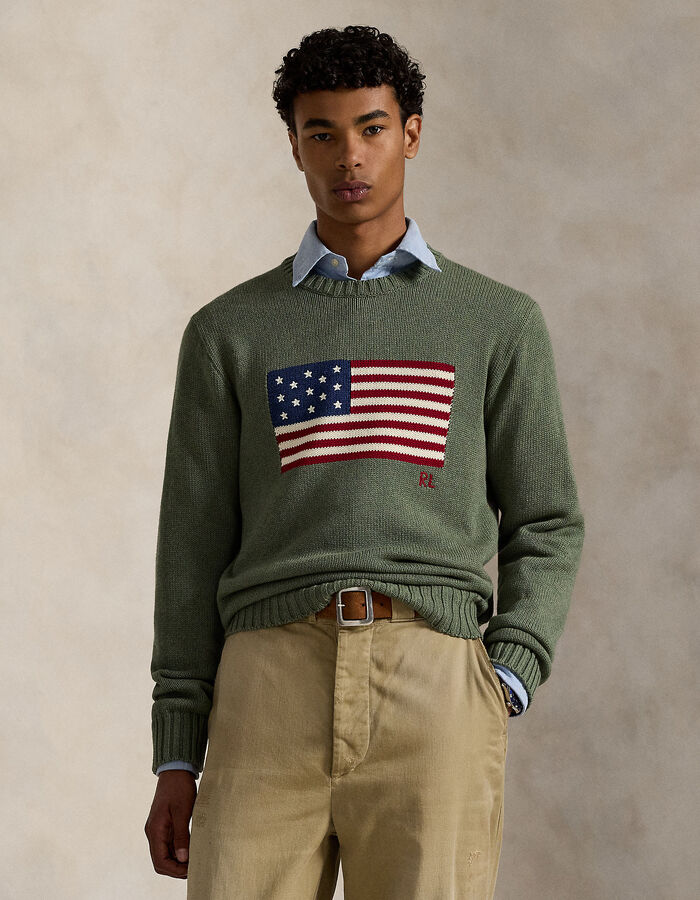 Iconische katoenen trui met vlagmotief in camouflage melange