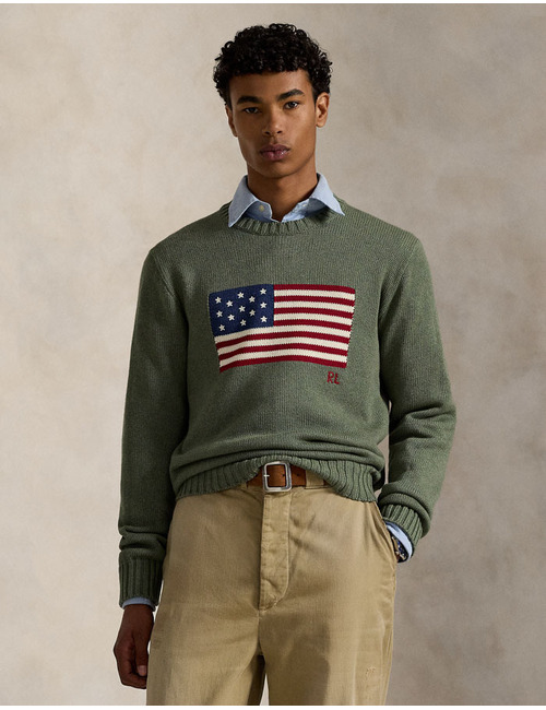 Iconische katoenen trui met vlagmotief in camouflage melange