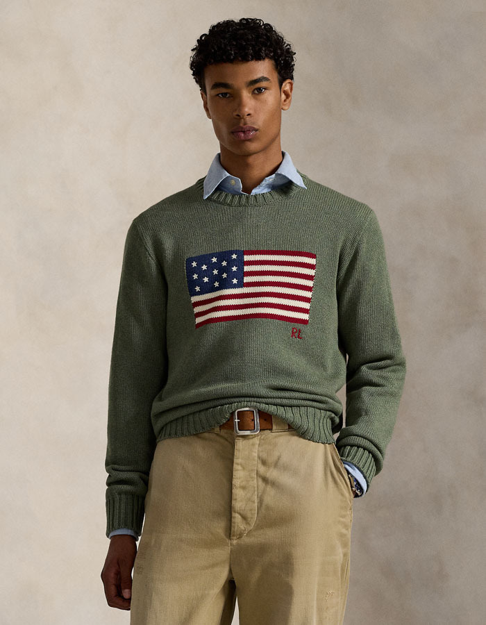 Iconische katoenen trui met vlagmotief in camouflage melange