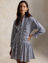 Gestreepte katoenen poplin overhemdjurk met panelen