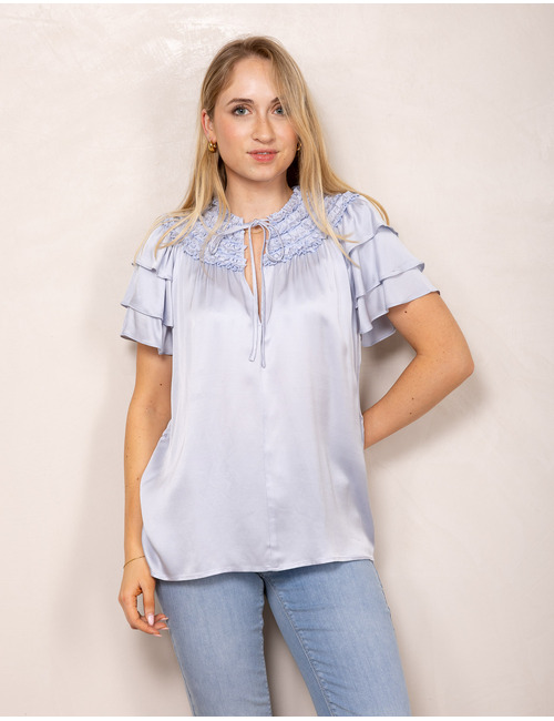 Ibana korte mouw bloes blauw