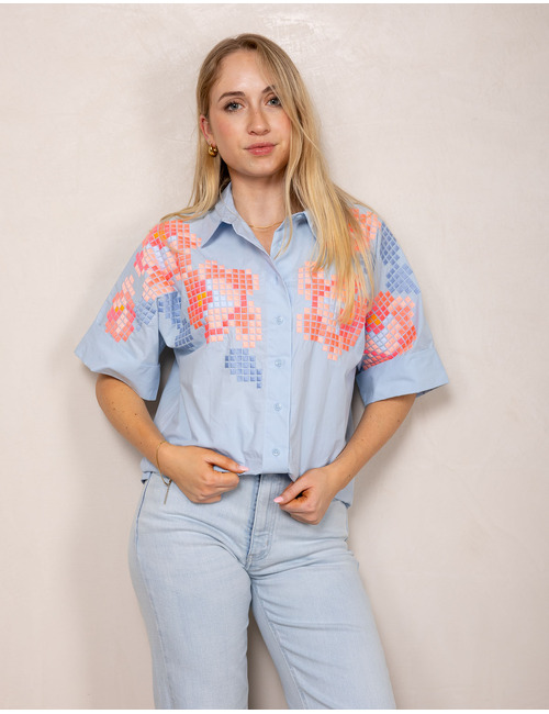 Senso korte mouw bloes blauw