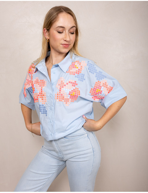 Senso korte mouw bloes blauw