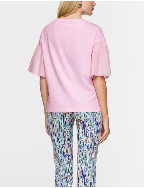 Losvallend shirt van stretchkatoen met smokmouwen