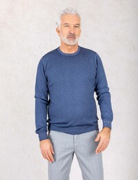 Fijngebreide Trui in 100% Merinowol Blauw