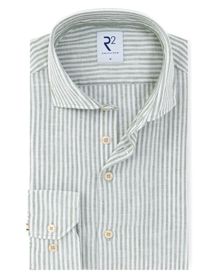 R2 modern fit hemd groen