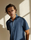 hemd korte mouwen stretch donkerblauw