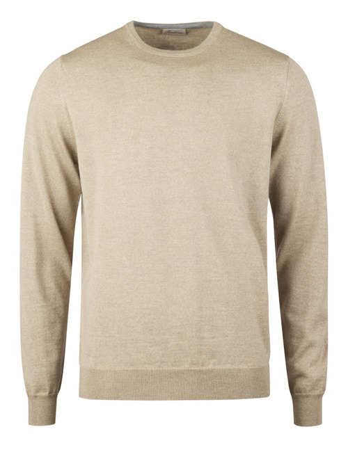 Beige merino wollen trui met elleboogpatches