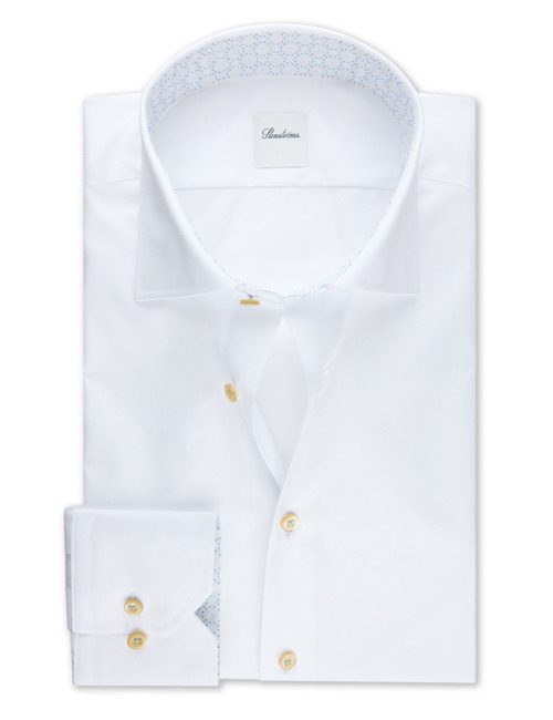 Wit twill hemd met contrastdetails en slimline pasvorm