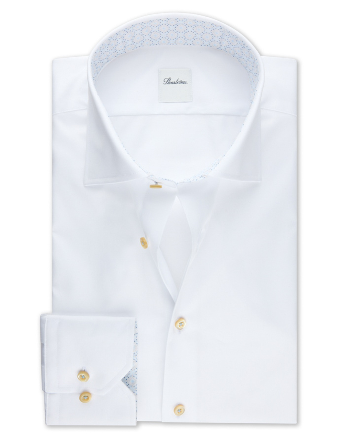 Wit twill hemd met contrastdetails en slimline pasvorm