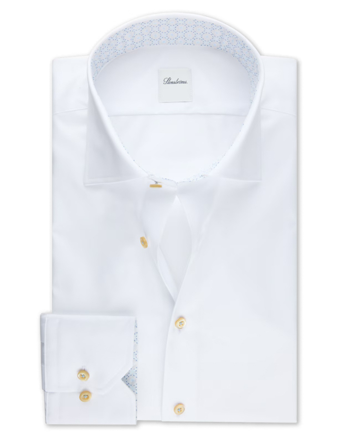 Wit twill hemd met contrastdetails en regular pasvorm