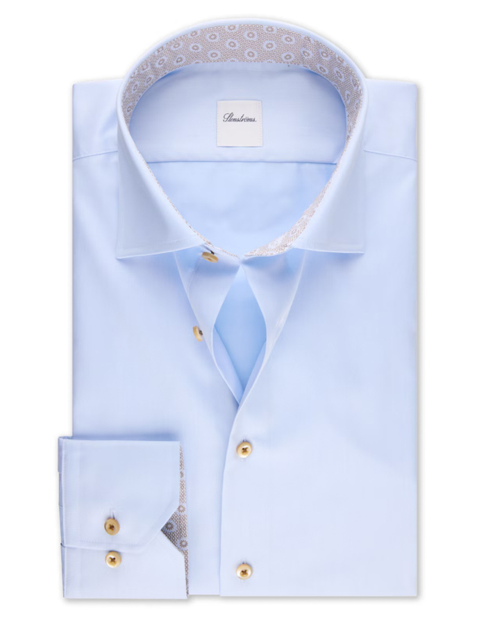 Lichtblauw twill hemd met contrastdetails en regular pasvorm