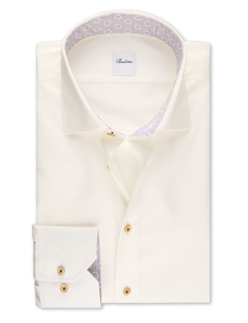 Champagnekleurig twill hemd met contrastdetails en regular pasvorm