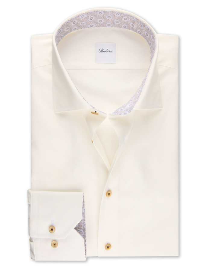 Champagnekleurig twill hemd met contrastdetails en regular pasvorm
