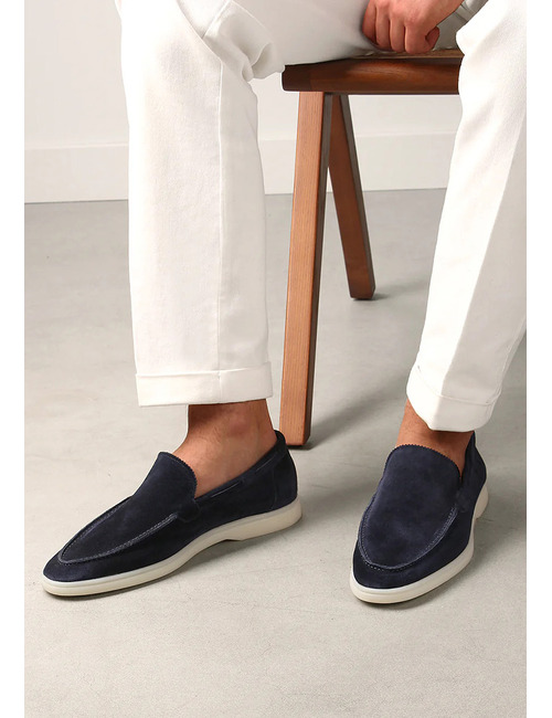 Navy Yacht loafers van suède