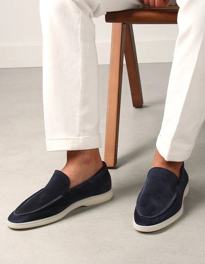 Navy Yacht loafers van suède