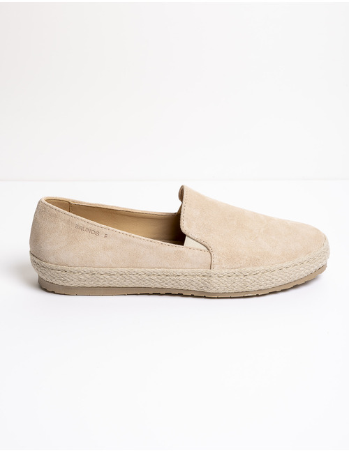Beige suède instapper met espadrillezool