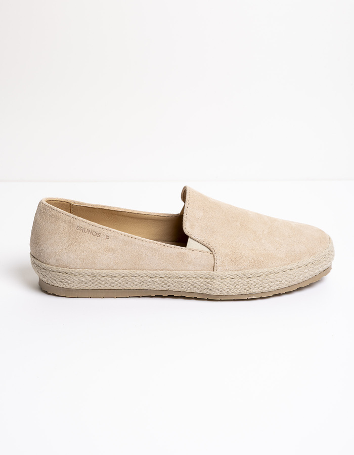 Beige suède instapper met espadrillezool