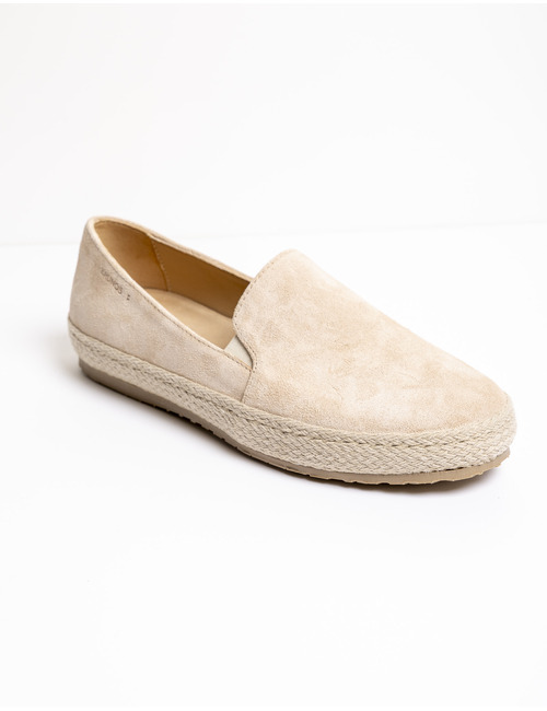 Beige suède instapper met espadrillezool