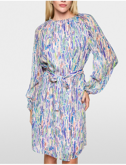 Jurk met strikceintuur en confettiprint