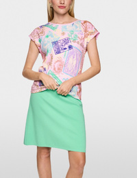 Katoenen stretchshirt met stempeldruk en ruches