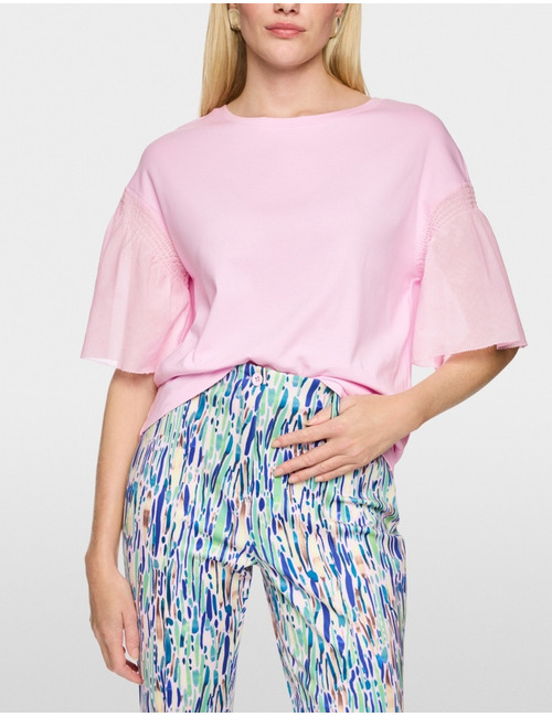 Losvallend shirt van stretchkatoen met smokmouwen