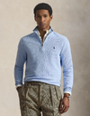 mesh knit cotton quarter zip sweater in office blue