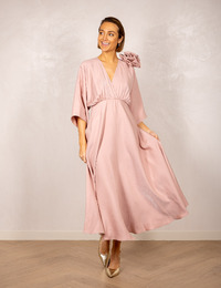 Lange jurk met V hals en bloemdetail