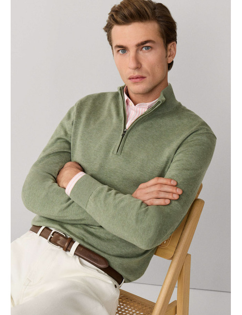 Katoen-zijde trui met halve rits