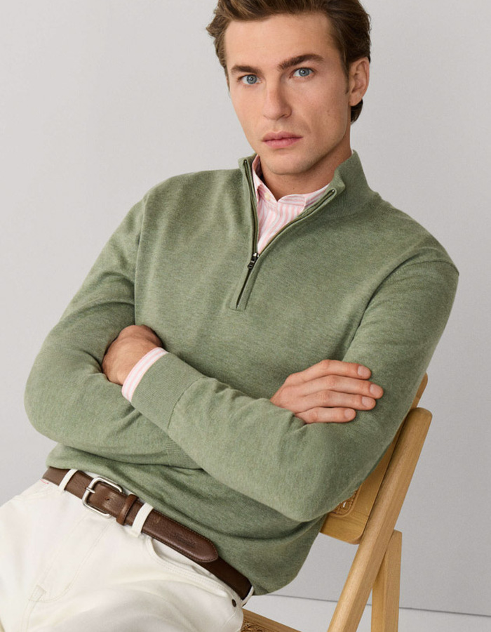 Katoen-zijde trui met halve rits