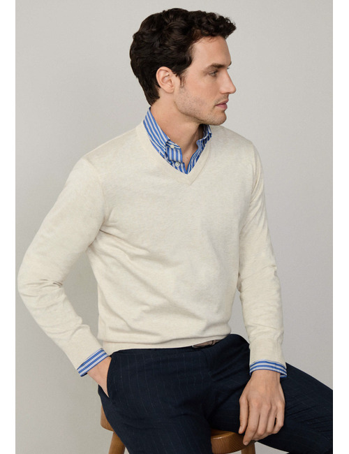 Katoen-zijde trui met V-hals