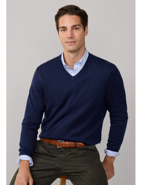 Katoen-zijde trui met V-hals